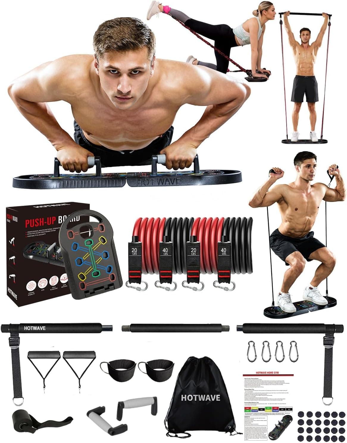 HOTWAVE Push Up Board Fitness, Portable Foldable 20 