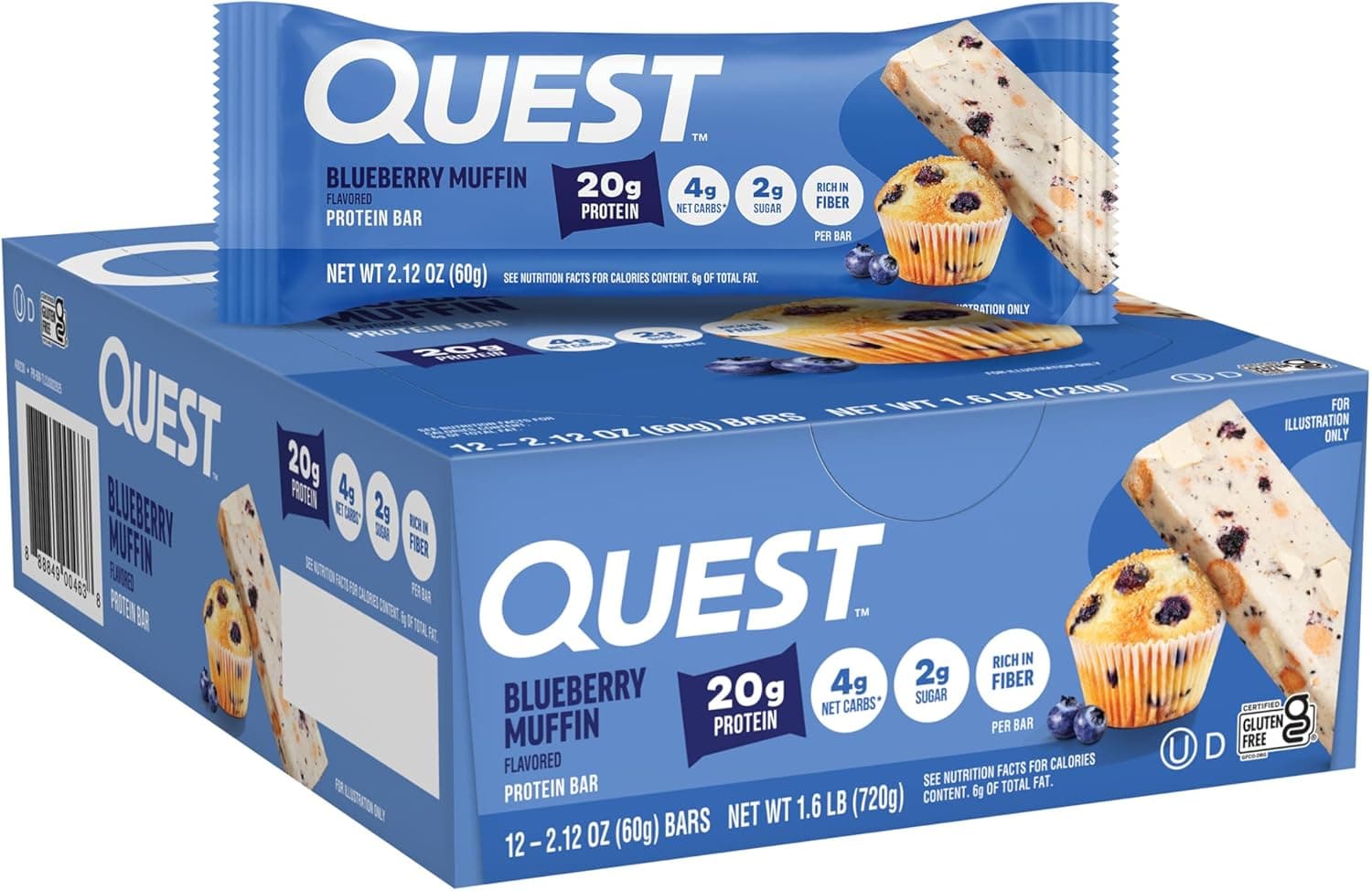 Quest Protein Bar Blueberry Muffin 60g, 12 count