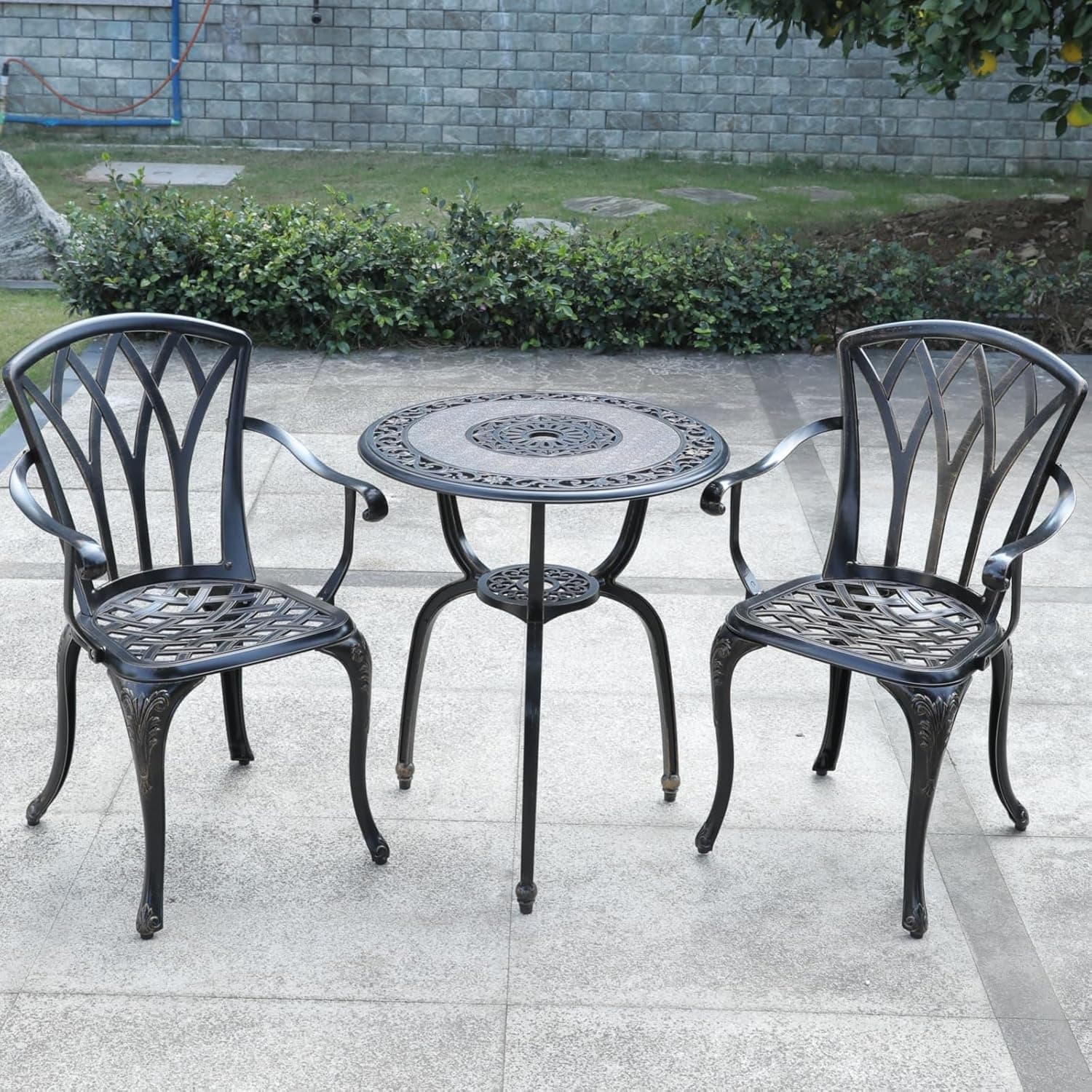 3 Piece Bistro Table Set Cast Aluminum Outdoor Patio