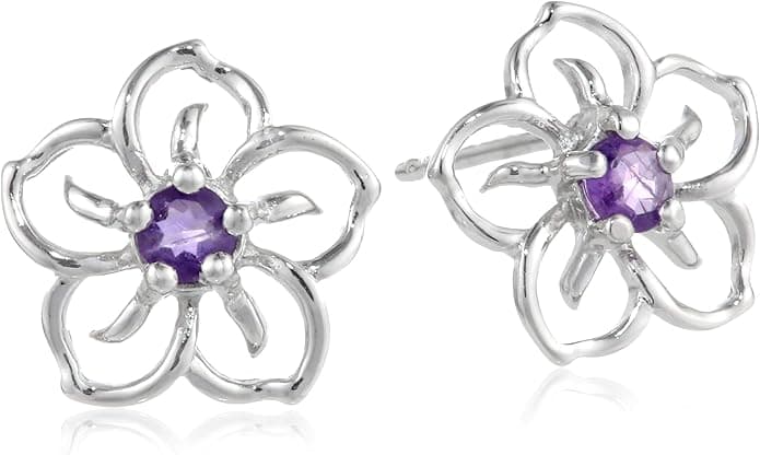 Amazon Collection Sterling Silver Sky Flower Stud Earrings