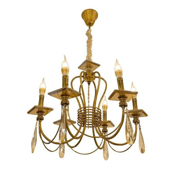 Industrial Gold Bronze 6 light E14 Bulb Hanging Chandelier Pendant Lamp