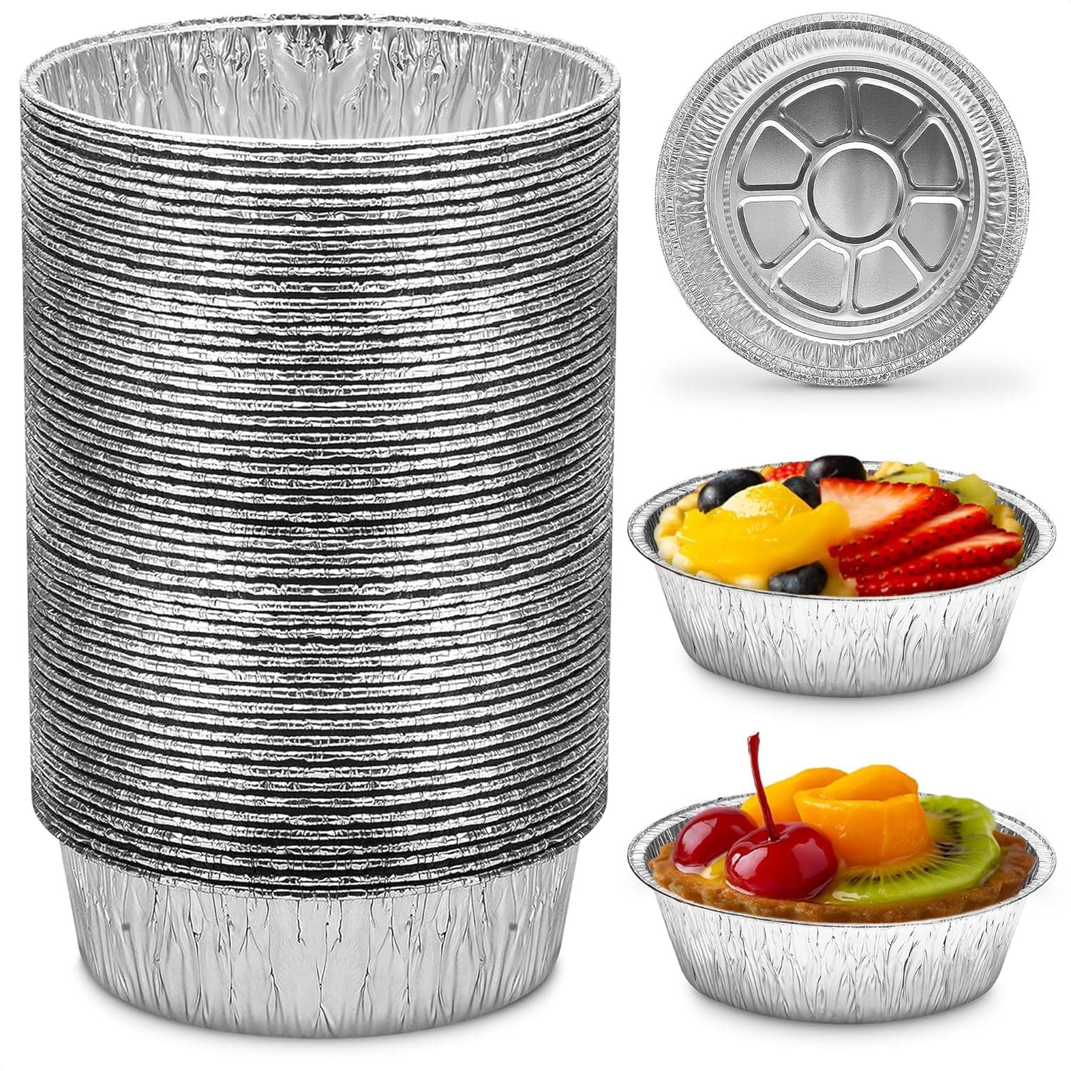 100 Pcs Disposable Egg Tart Tins - 3" Aluminum