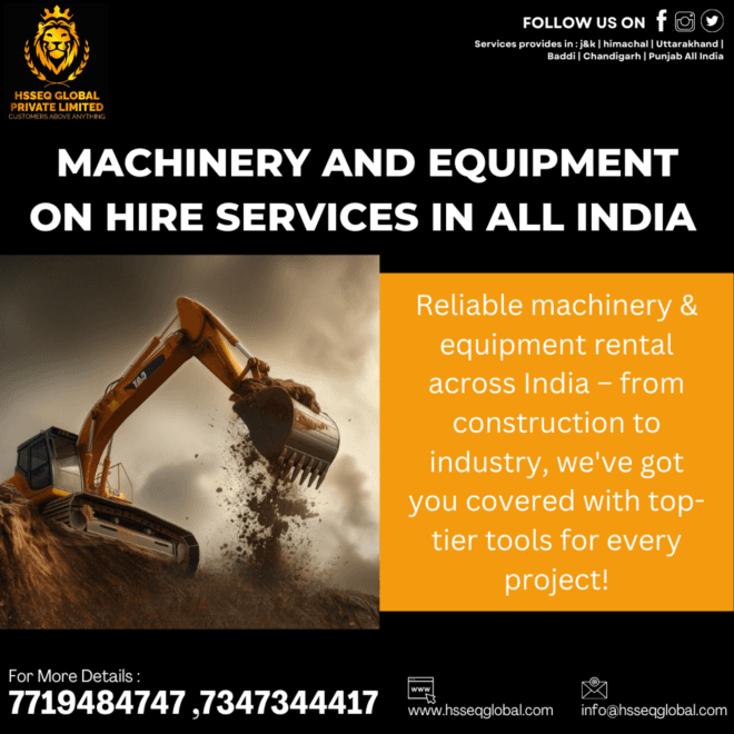 Machinery and equipment on hire services in all india