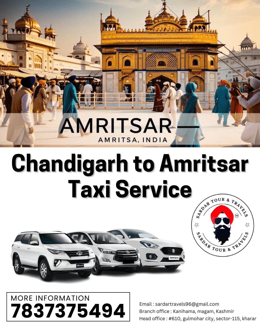 Chandigarh to Amritsar Taxi Service