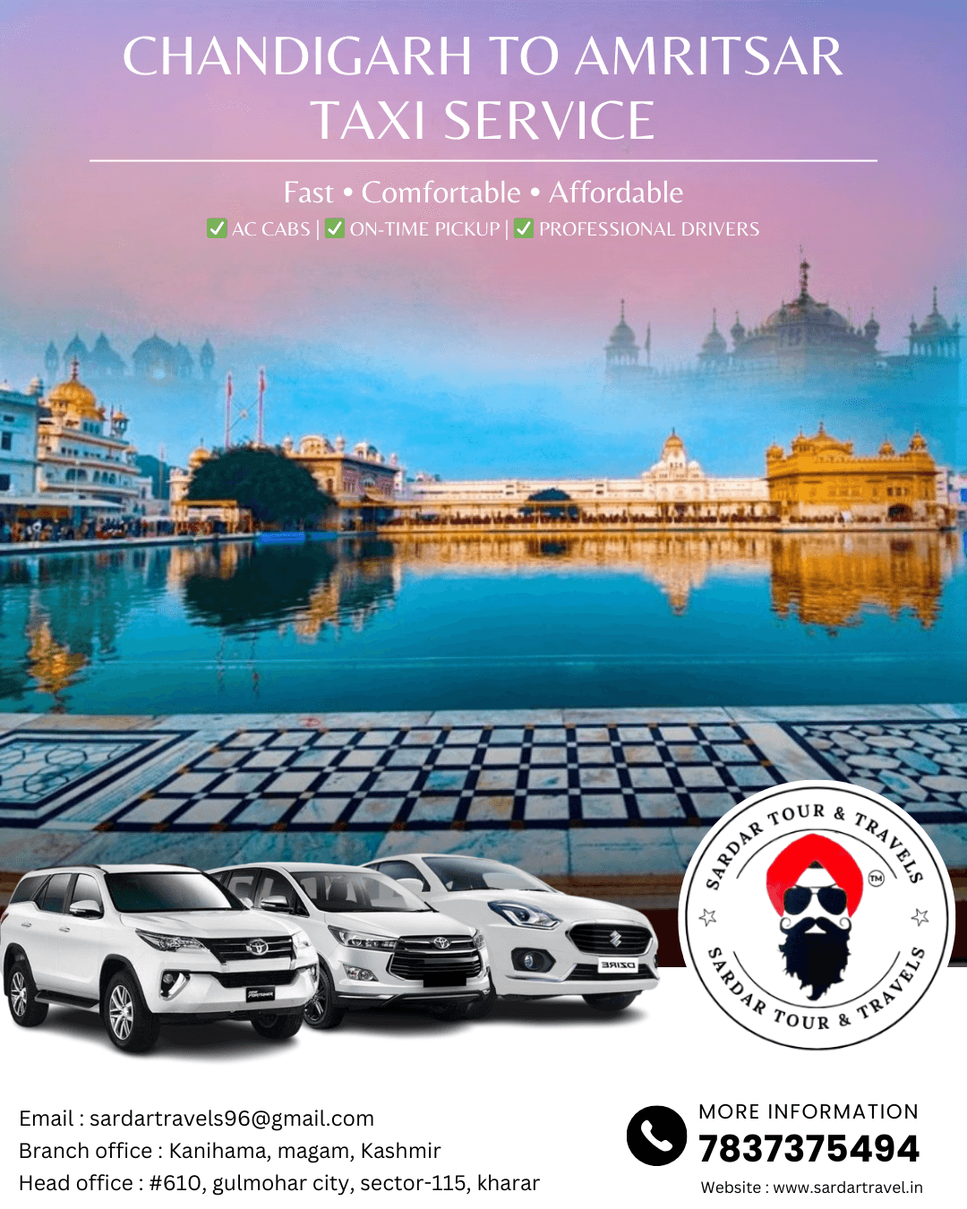 Best Chandigarh to Amritsar Cab Service